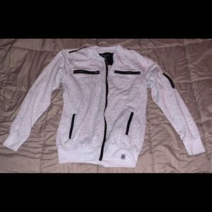 White Feathered Free Planet Zip Up Sweater